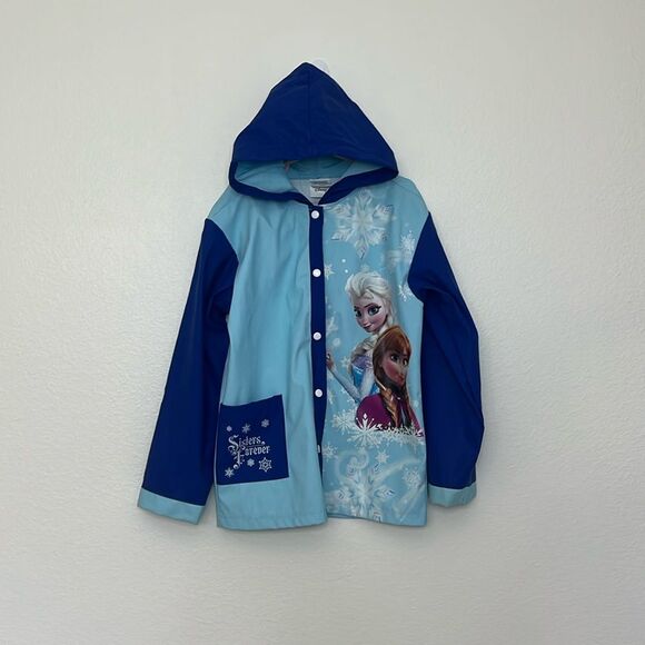 Disney Movie Frozen Themed Blue and Light Blue Rain Coat Jacket Size Small/Med - Picture 1 of 15